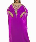 Purple Royal  Moroccan Beautiful Zari Work Jilbab Jalabiya Kaftan Dress