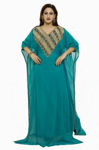 Sea Green Gandura Moroccan Arabic Traditional Party Thobe Kaftan