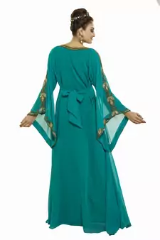 Sea Green Royal  Moroccan Beautiful Zari Work Jilbab Jalabiya Kaftan Dress