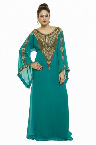 Sea Green Royal  Moroccan Beautiful Zari Work Jilbab Jalabiya Kaftan Dress
