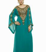 Sea Green Royal  Moroccan Beautiful Zari Work Jilbab Jalabiya Kaftan Dress