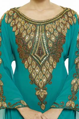 Sea Green Royal  Moroccan Beautiful Zari Work Jilbab Jalabiya Kaftan Dress 3