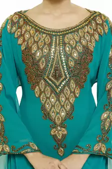 Sea Green Royal  Moroccan Beautiful Zari Work Jilbab Jalabiya Kaftan Dress