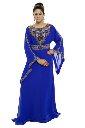 Royal blue Gandura Moroccan Arabic Traditional Party Thobe Kaftan