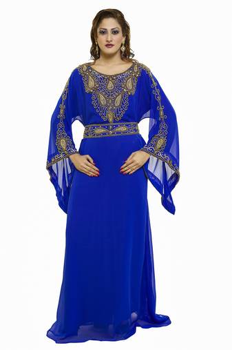 Royal blue New Modern Moroccan Arabic Eid Kaftan Dress For Women Gown