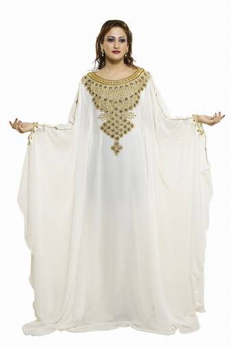White Modern Islamic Arabic Kaftan Dress For Wedding Gown Party Wear Dress