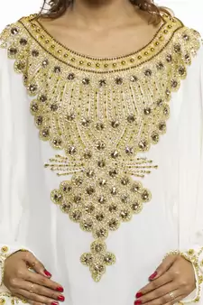White Modern Islamic Arabic Kaftan Dress For Wedding Gown Party Wear Dress
