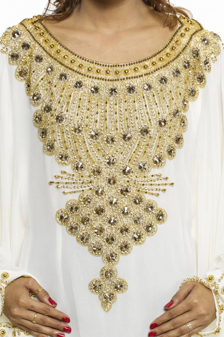 White Modern Islamic Arabic Kaftan Dress For Wedding Gown Party Wear Dress