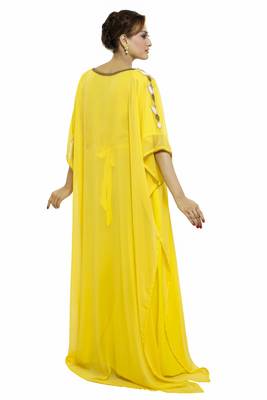 Yellow Gandura Moroccan Arabic Traditional Party Thobe Kaftan 2