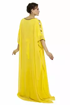 Yellow Gandura Moroccan Arabic Traditional Party Thobe Kaftan