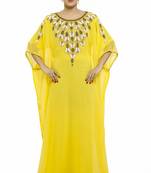 Yellow Gandura Moroccan Arabic Traditional Party Thobe Kaftan