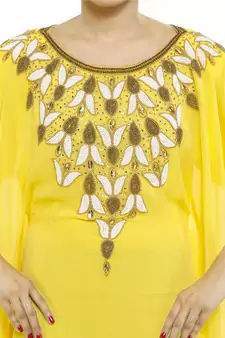 Yellow Gandura Moroccan Arabic Traditional Party Thobe Kaftan