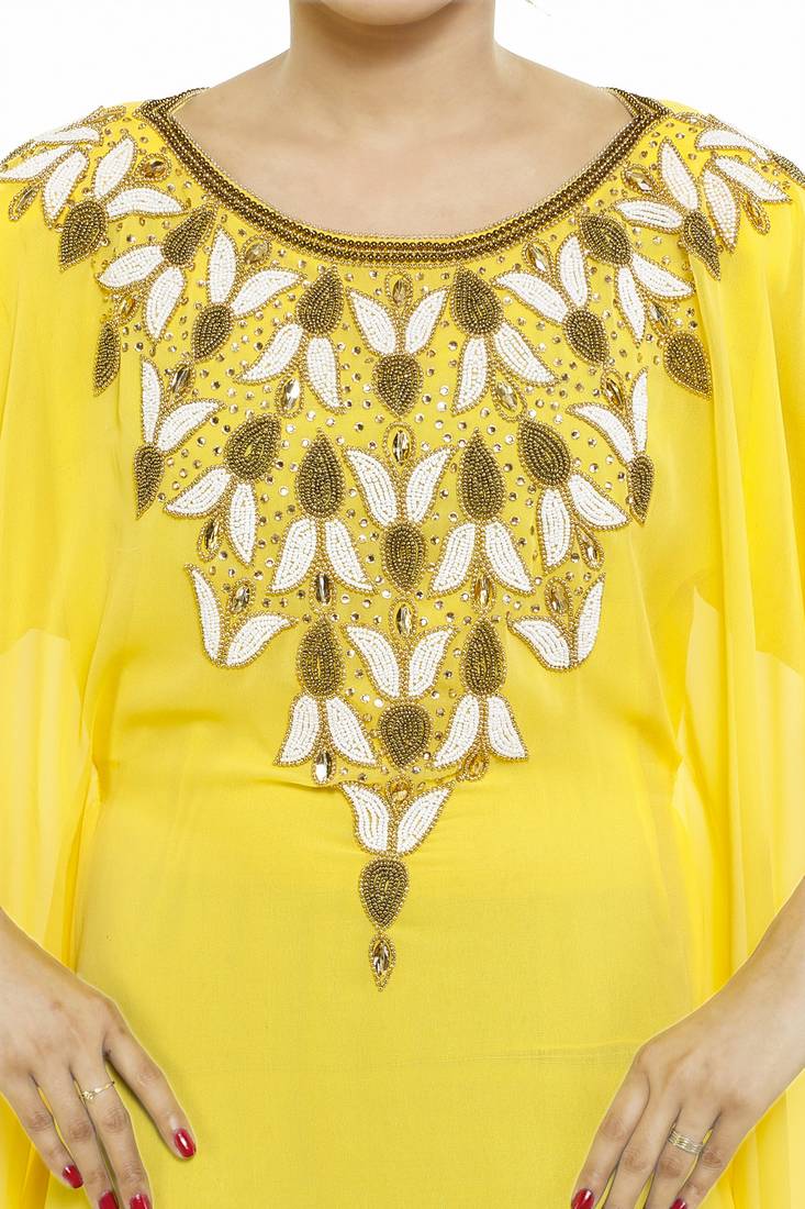 Yellow Gandura Moroccan Arabic Traditional Party Thobe Kaftan