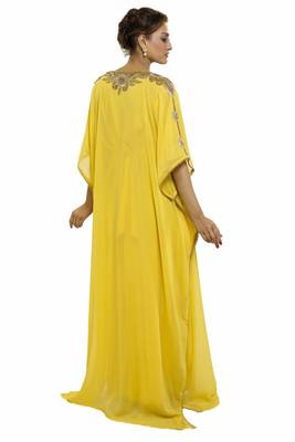 Yellow Eleagnt Modern Arabic Kaftan Dress For Women Wedding Gown 2