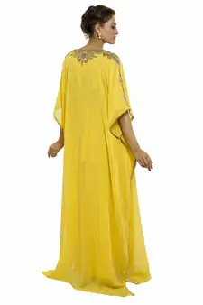 Yellow Eleagnt Modern Arabic Kaftan Dress For Women Wedding Gown
