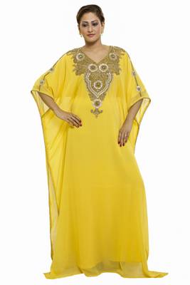 Yellow Eleagnt Modern Arabic Kaftan Dress For Women Wedding Gown 1