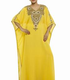 Yellow Eleagnt Modern Arabic Kaftan Dress For Women Wedding Gown