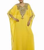 Yellow Eleagnt Modern Arabic Kaftan Dress For Women Wedding Gown