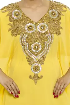 Yellow Eleagnt Modern Arabic Kaftan Dress For Women Wedding Gown