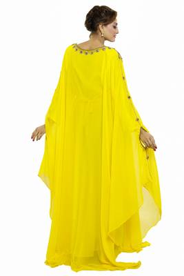 Yellow Beautiful Moroccan Islamic Wedding Gown Party Wear Gown For Women 2