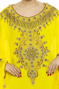 Yellow Beautiful Moroccan Islamic Wedding Gown Party Wear Gown For Women