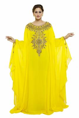 Yellow Beautiful Moroccan Islamic Wedding Gown Party Wear Gown For Women 1