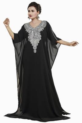 Black Gandura Moroccan Arabic Traditional Party Thobe Kaftan 1