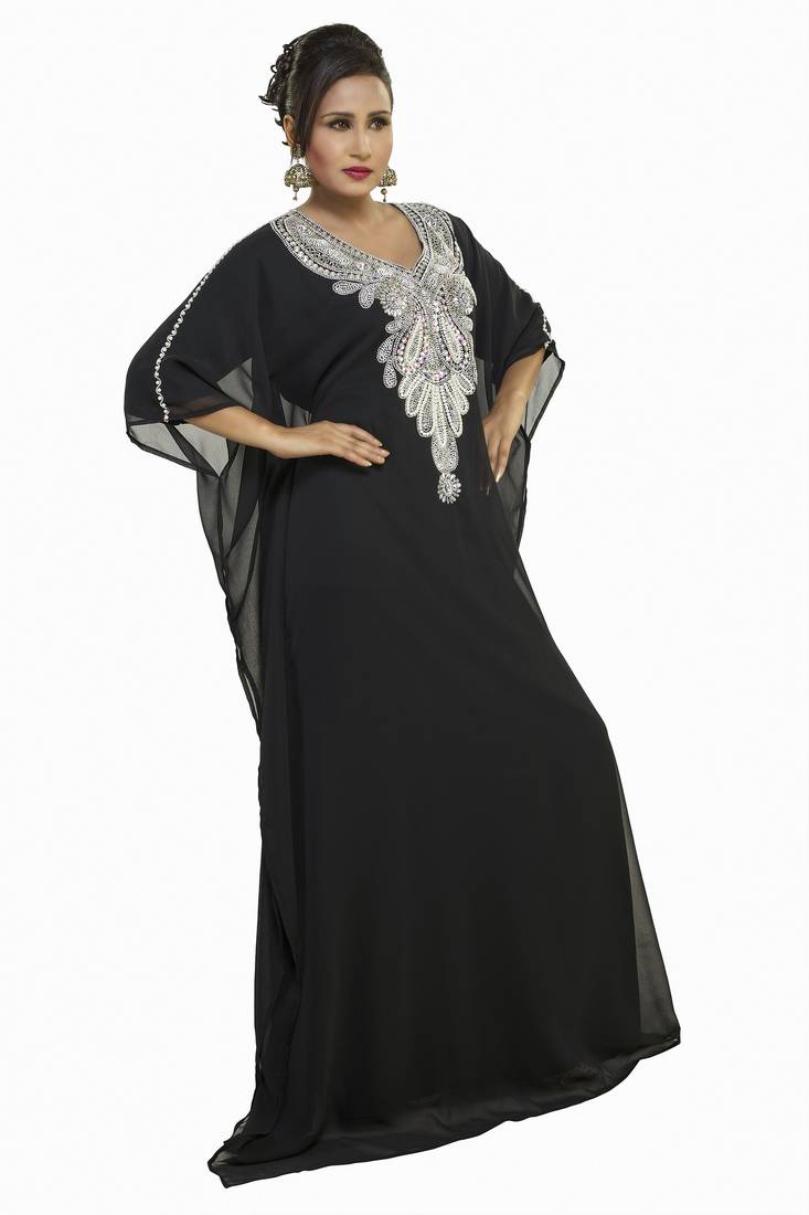 Black Gandura Moroccan Arabic Traditional Party Thobe Kaftan