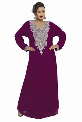Wine New Modern Moroccan Arabic Eid Kaftan Dress For Women Gown 1