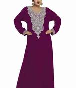 Wine New Modern Moroccan Arabic Eid Kaftan Dress For Women Gown