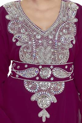 Wine New Modern Moroccan Arabic Eid Kaftan Dress For Women Gown 2
