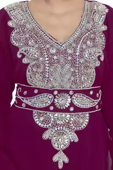 Wine New Modern Moroccan Arabic Eid Kaftan Dress For Women Gown