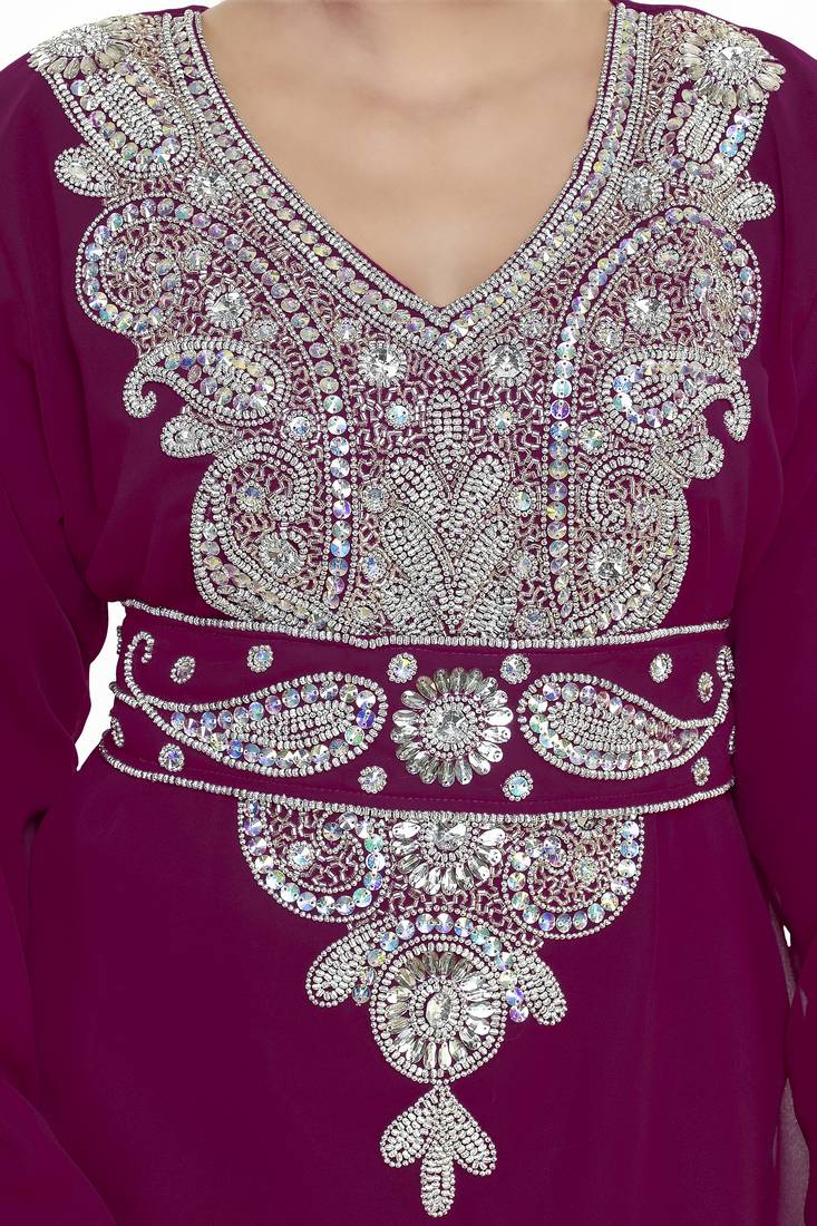 Wine New Modern Moroccan Arabic Eid Kaftan Dress For Women Gown