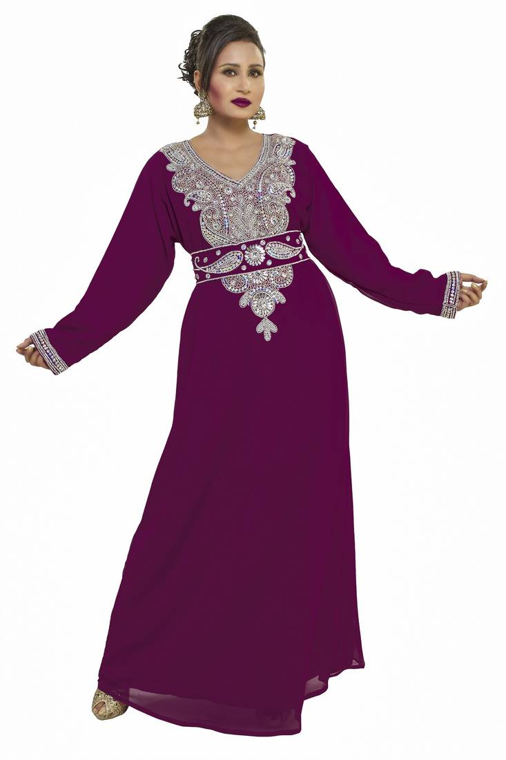 Wine New Modern Moroccan Arabic Eid Kaftan Dress For Women Gown