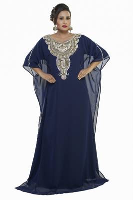 Navy Blue Morocan Arabic Islamic Kaftan Dress 1