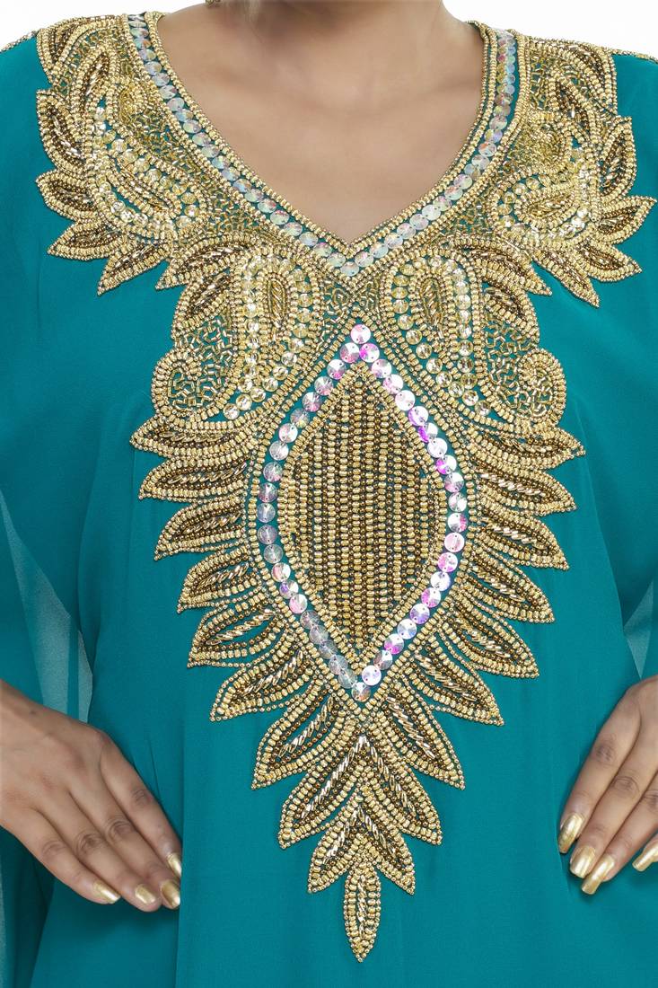 Sea Green Eid Kaftan Dress Moroccan Kaftan Dress