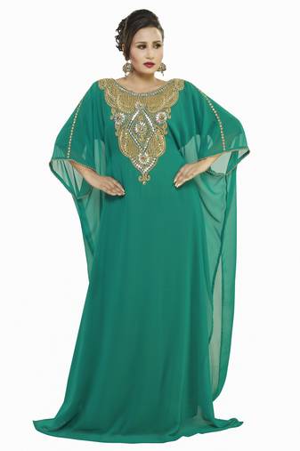 Green Royal  Moroccan Beautiful Zari Work Jilbab Jalabiya Kaftan Dress