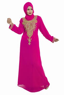 Pink Eleagnt Modern Arabic Kaftan Dress For Women Wedding Gown 1