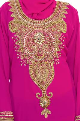 Pink Eleagnt Modern Arabic Kaftan Dress For Women Wedding Gown 3
