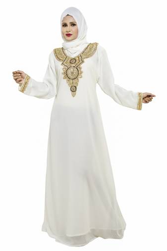 Off white Moroccan Arabic Islamic Kaftan Dress