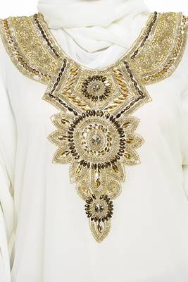 Off white Moroccan Arabic Islamic Kaftan Dress 3