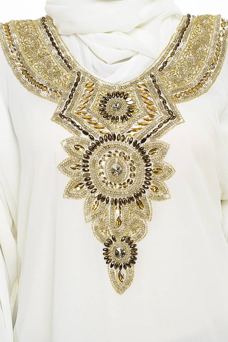 Off white Moroccan Arabic Islamic Kaftan Dress