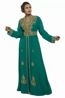 Green Modern Islamic Arabic Kaftan Dress For Weddin Gown Party Wear Dress
