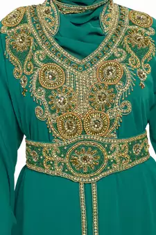 Green Modern Islamic Arabic Kaftan Dress For Weddin Gown Party Wear Dress