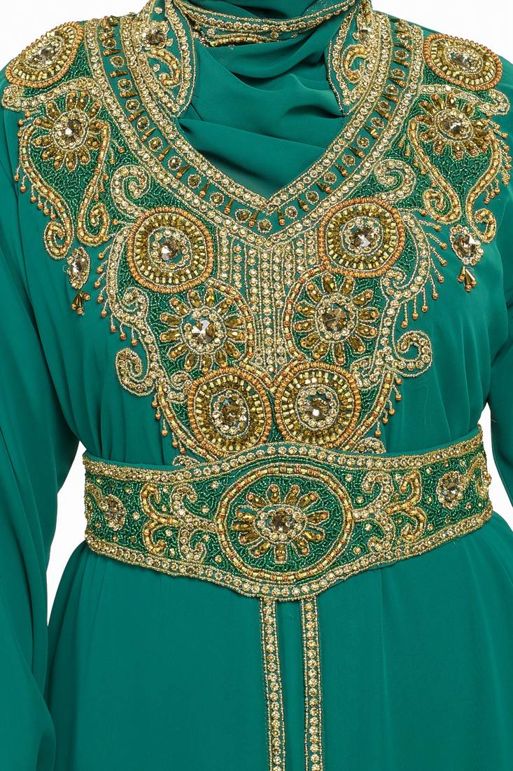 Green Modern Islamic Arabic Kaftan Dress For Weddin Gown Party Wear Dress
