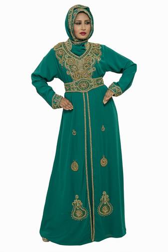 Green Modern Islamic Arabic Kaftan Dress For Weddin Gown Party Wear Dress