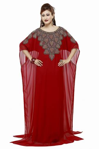 Red  Moroccan Kaftan Islamic Moroccan Jalabiya Dress