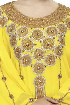 Yellow New Moroccan Arabic Islamic Party Wear Party Dress For Women