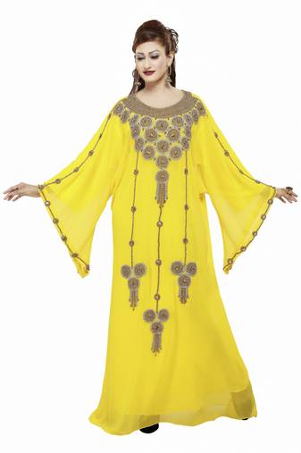 Yellow New Moroccan Arabic Islamic Party Wear Party Dress For Women