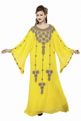 Yellow New Moroccan Arabic Islamic Party Wear Party Dress For Women 1